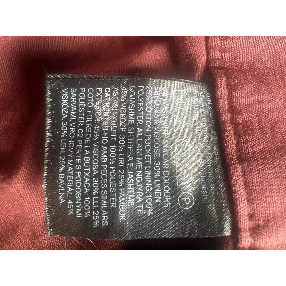 H&M Womens Linen Blend Wide Leg Burgundy Pants Pockets Size 10 Minimalist Chic